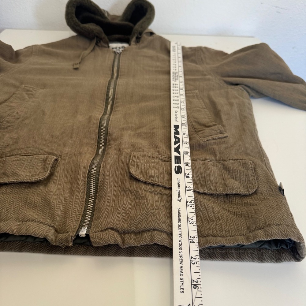 Planet Earth Women's Olive Green Herringbone Faux Fur Lined Hooded Jacket Small - Picture 12 of 14